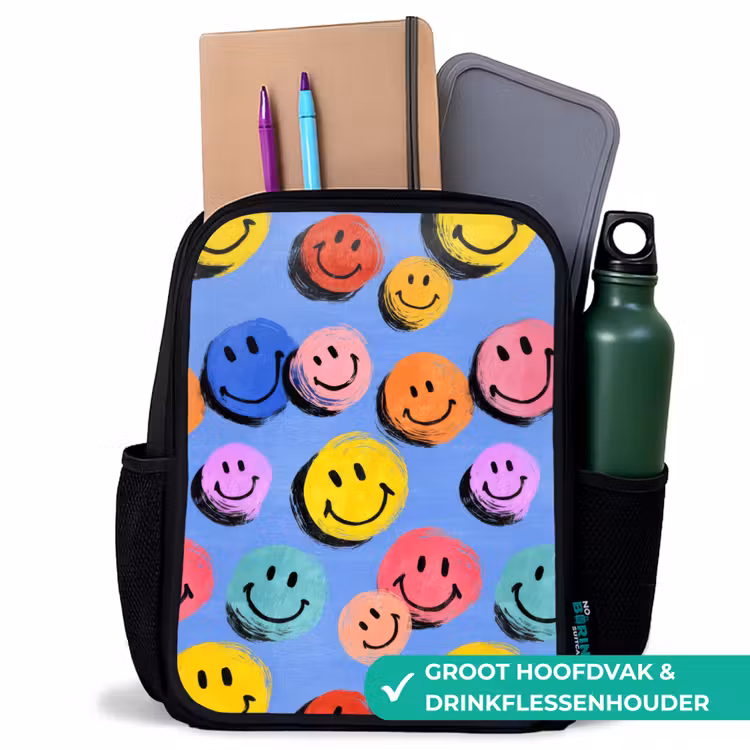 Kinderrugzak - Zwart - Getekende smileykrabbels met felle penseelstreken — 4