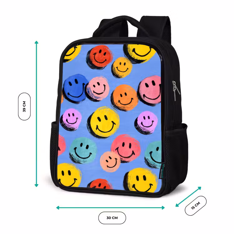 Kinderrugzak - Zwart - Getekende smileykrabbels met felle penseelstreken — 5