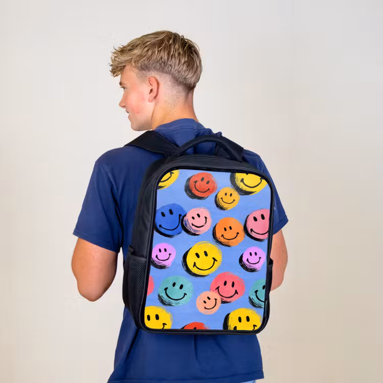 Kinderrugzak - Zwart - Getekende smileykrabbels met felle penseelstreken — 6