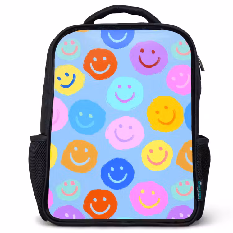 Kinderrugzak - Zwart - Verfachtige smileycollage op lichtblauw β 1
