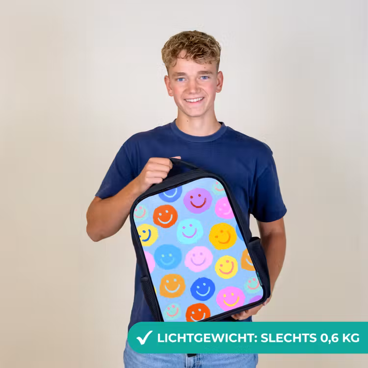 Kinderrugzak - Zwart - Verfachtige smileycollage op lichtblauw β 2