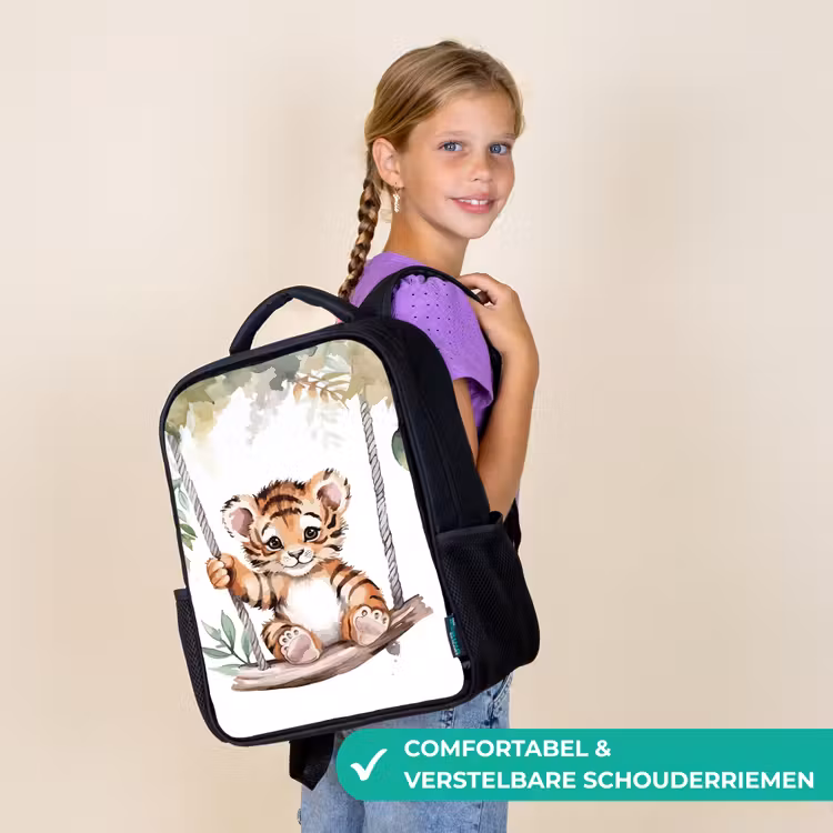 Kinderrugzak - Zwart - Tijger - Dier - Kinderen - Jungle — 3