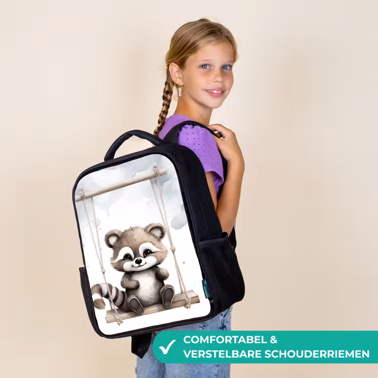 Kinderrugzak - Zwart - Wasbeer - Dier - Kinderen — 3