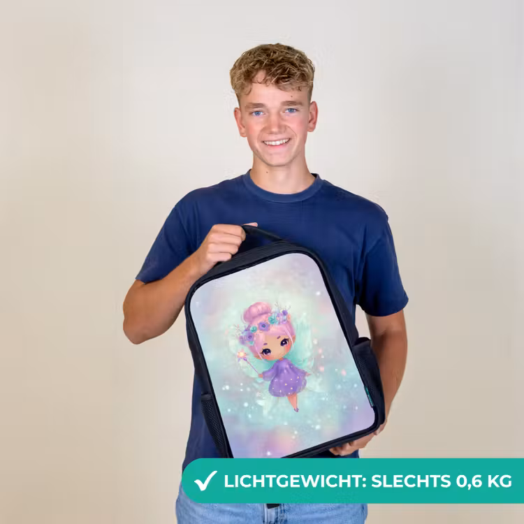 Kinderrugzak - Zwart - Glinsterfee met bloemenkroon en sterrenjurk — 2