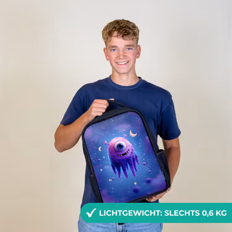 Kinderrugzak - Zwart - Zwevend druppelvormig ruimtewezen met maanogen — 2