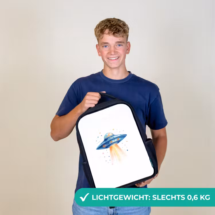 Kinderrugzak - Zwart - Ruimtetuig met lichtstraal in aquarelstijl — 2