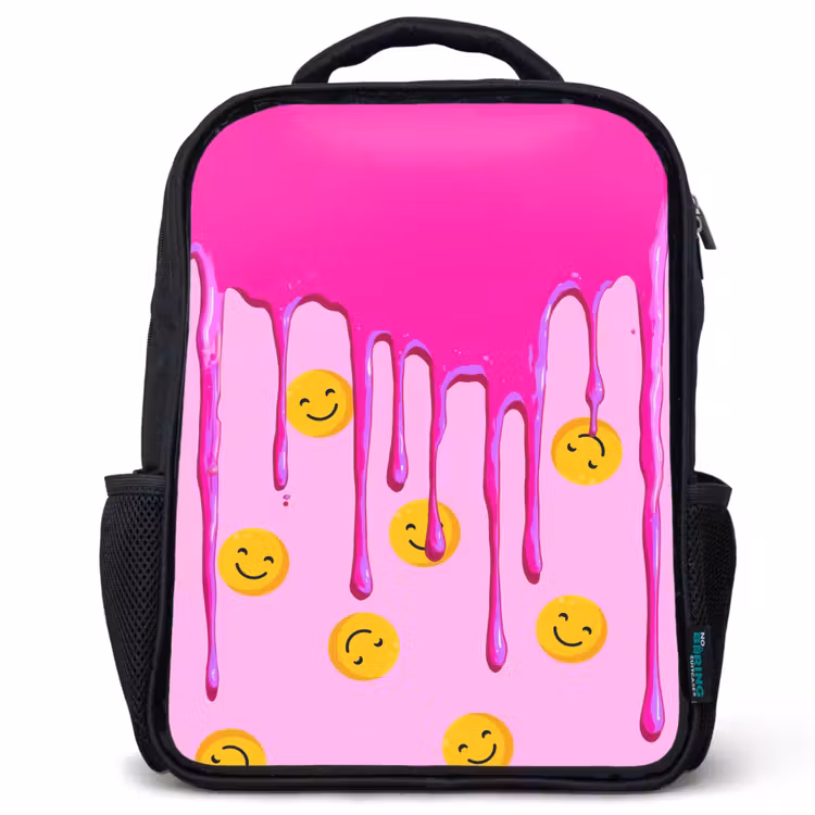 Kinderrugzak - Zwart - Smileyregen onder roze glazuur — 1