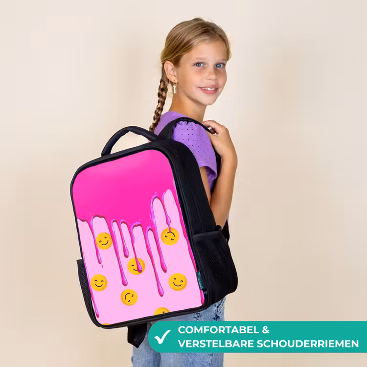 Kinderrugzak - Zwart - Smileyregen onder roze glazuur — 3
