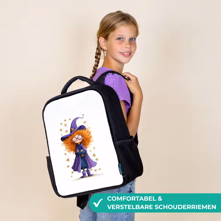 Kinderrugzak - Zwart - Kleine toverheks met grote bril en sterrenmantel — 3