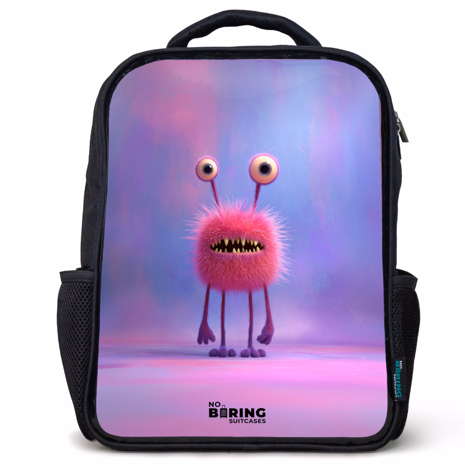 Kinderrugzak - Zwart - Roze harig monster met grote ogen β 1
