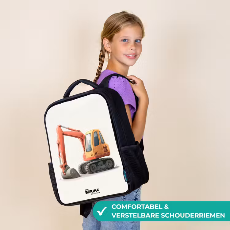 Kinderrugzak - Zwart - Graafmachine - Getekend - Oranje — 3