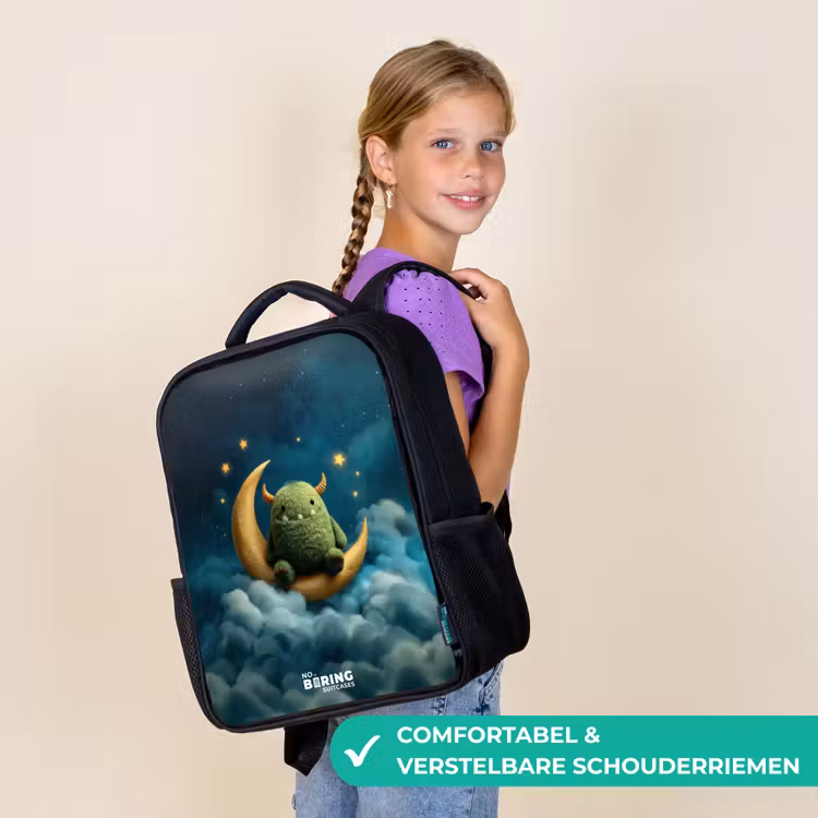 Kinderrugzak - Zwart - Groen monster op maansikkel — 3