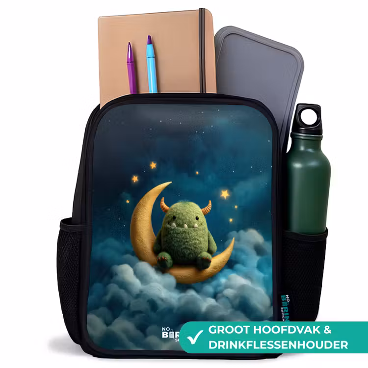 Kinderrugzak - Zwart - Groen monster op maansikkel — 4