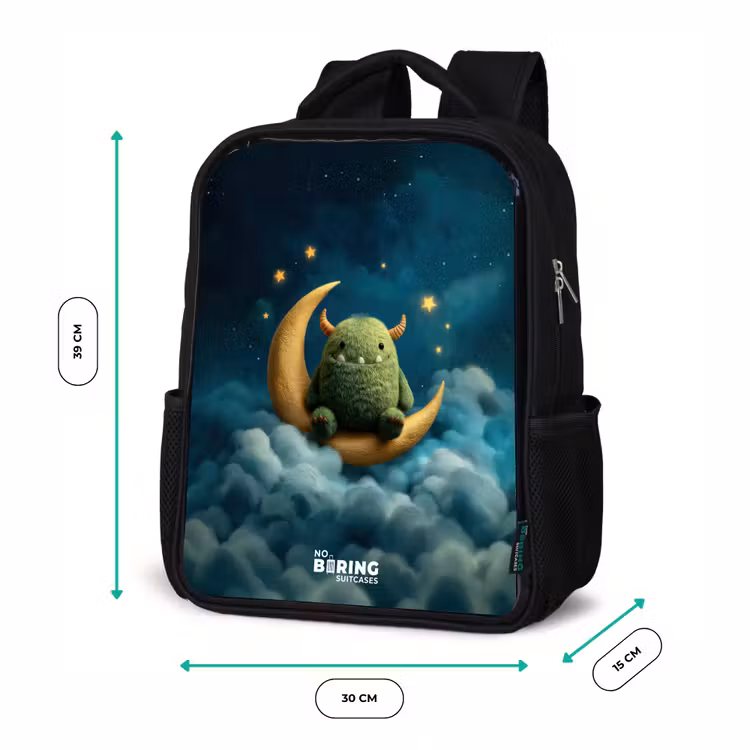 Kinderrugzak - Zwart - Groen monster op maansikkel — 5
