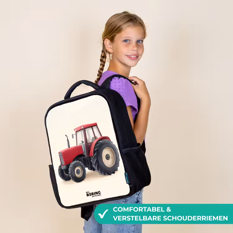 Kinderrugzak - Zwart - Tractor - Getekend - Rood — 3