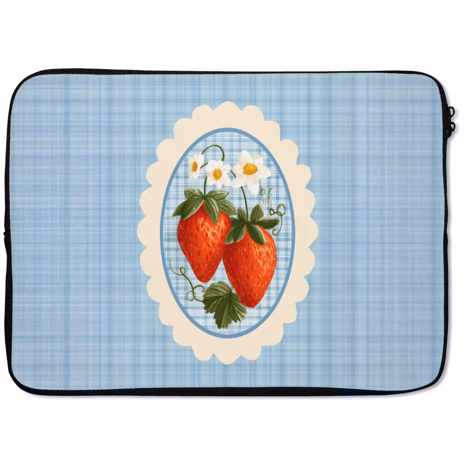 Laptophoes - Aardbeien - Lijst - Rood - Geruit — 1