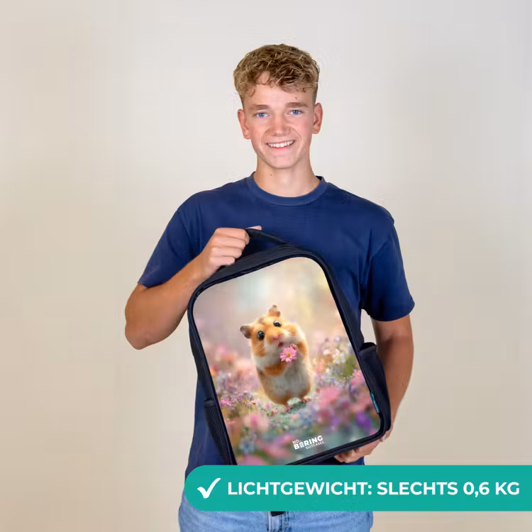Kinderrugzak - Zwart - Hamster - Bloem - Natuur - Dier β 2