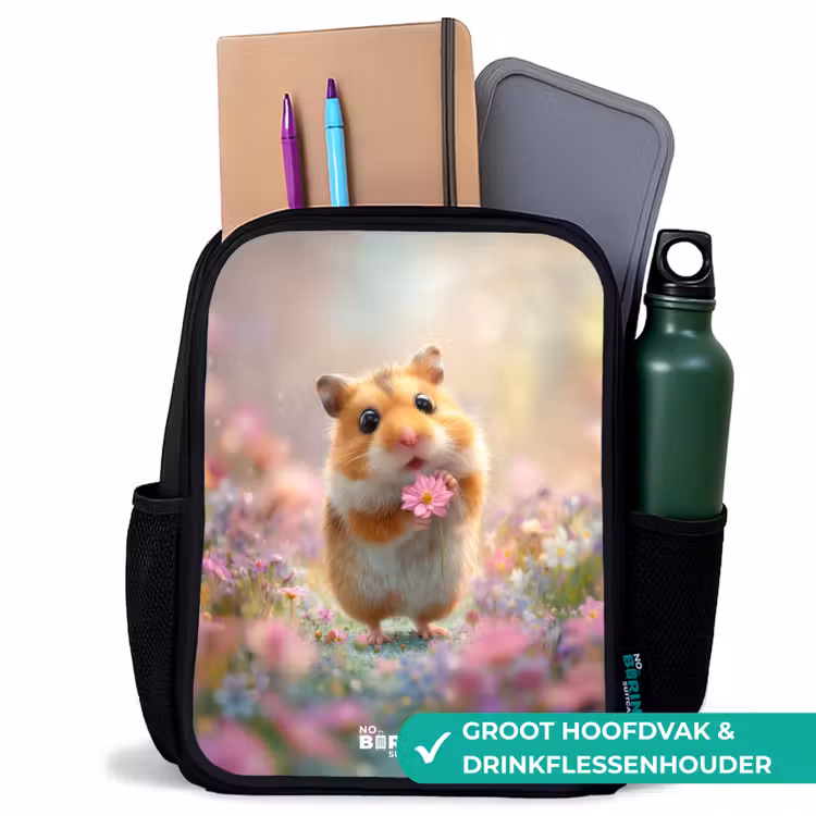 Kinderrugzak - Zwart - Hamster - Bloem - Natuur - Dier β 4