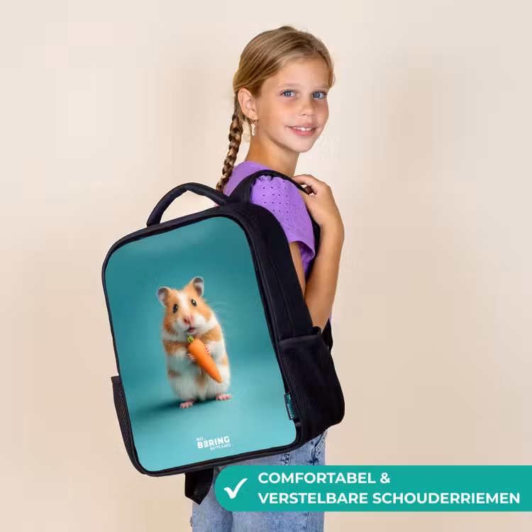 Kinderrugzak - Zwart - Hamster - Wortel - Dier — 3
