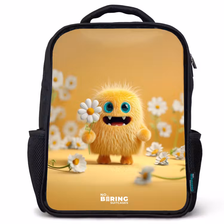 Kinderrugzak - Zwart - Monster - Wezen - Bloem - Geel — 1