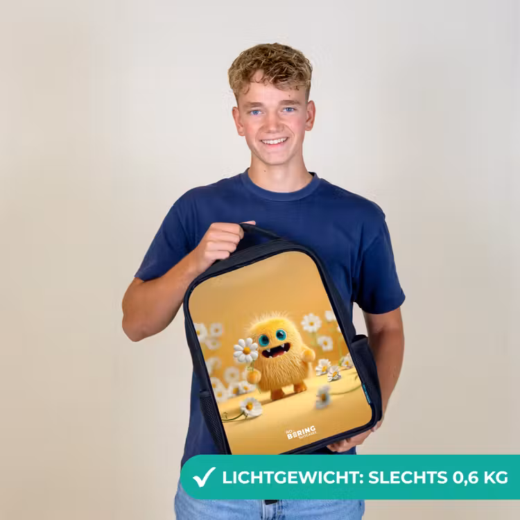 Kinderrugzak - Zwart - Monster - Wezen - Bloem - Geel — 2
