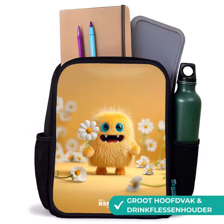 Kinderrugzak - Zwart - Monster - Wezen - Bloem - Geel — 4