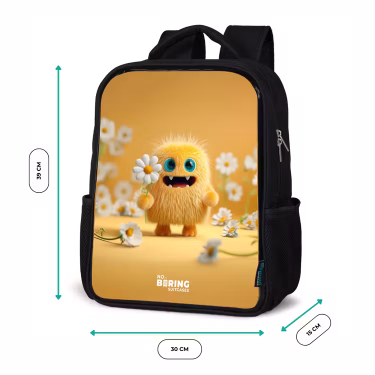 Kinderrugzak - Zwart - Monster - Wezen - Bloem - Geel — 5