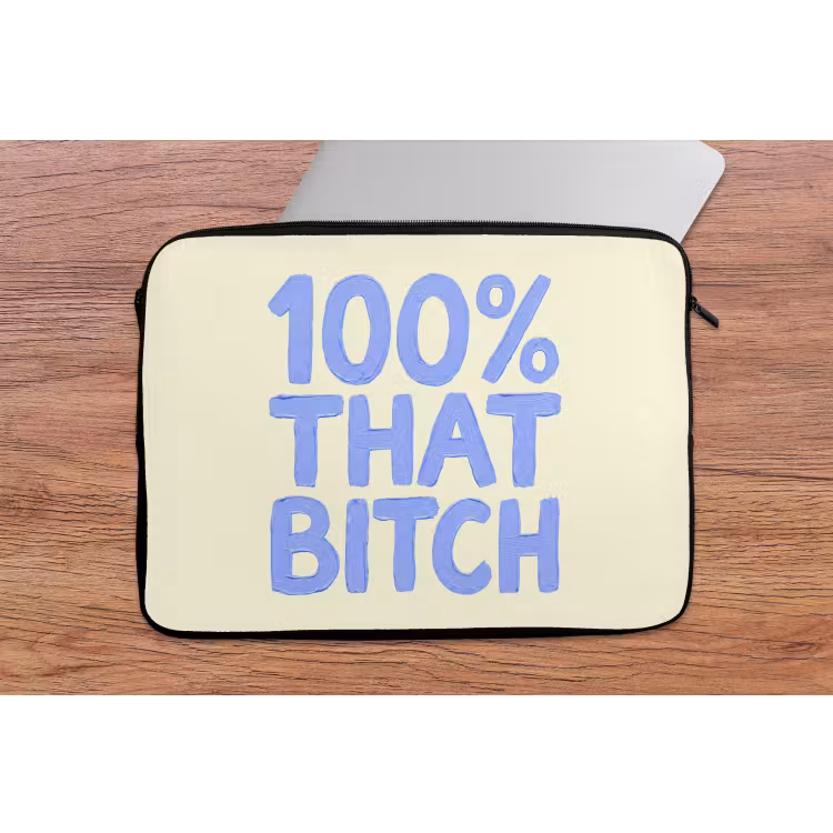 Laptophoes - 100% that bitch - Blauw - Wit — 2