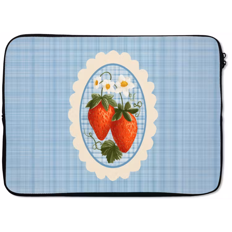 Laptophoes - Aardbeien - Lijst - Rood - Geruit — 1