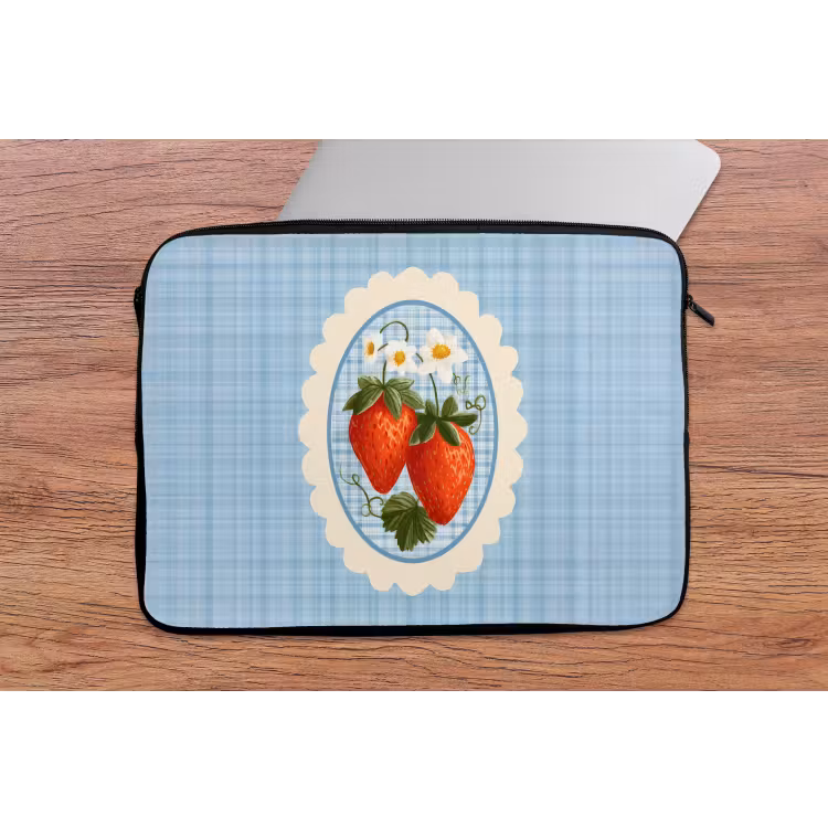 Laptophoes - Aardbeien - Lijst - Rood - Geruit — 2