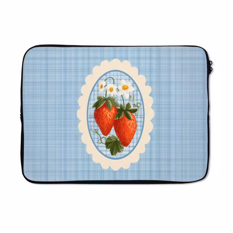 Laptophoes - Aardbeien - Lijst - Rood - Geruit — 5