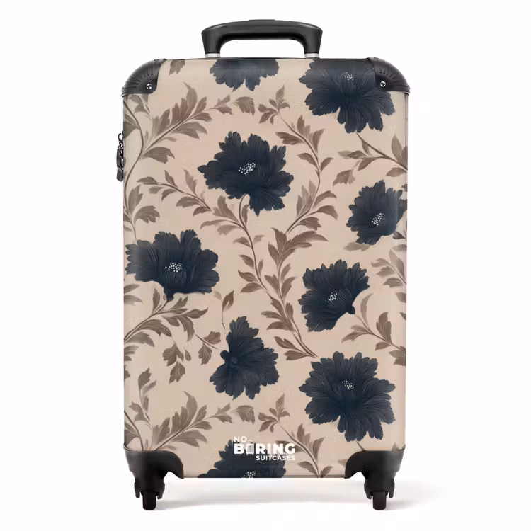 Koffer - Motief - Bloemen - Zwart - Beige — 1