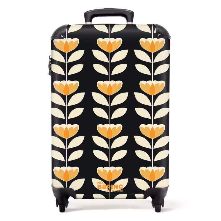 Koffer - Retro - Bloem - Zwart - Okergeel — 1