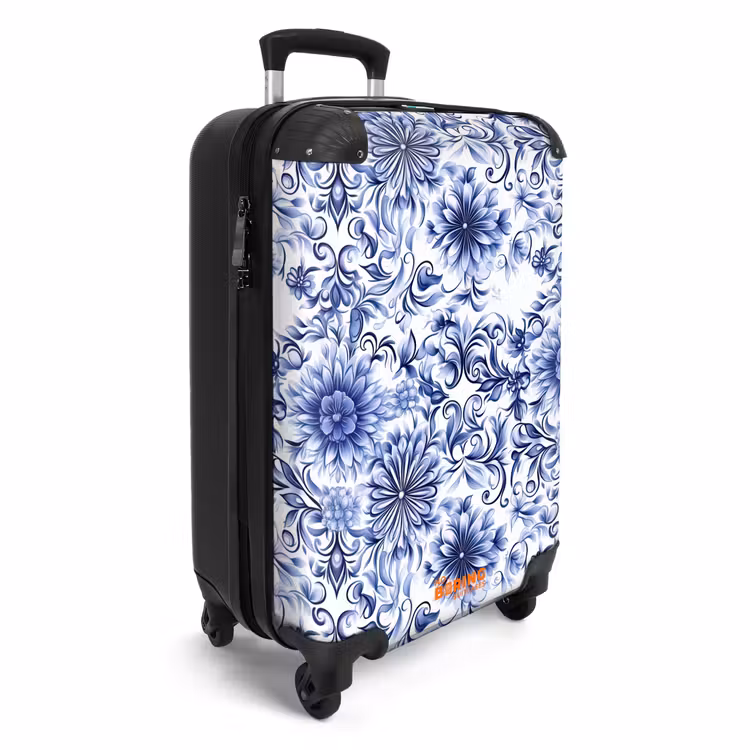 Koffer - Bloemen - Blauw - Patroon - Wit — 4