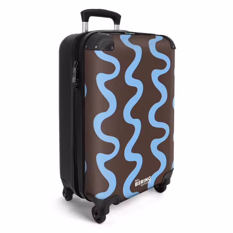 Koffer - Kronkelende lijnen - Blauw - Bruin - Minimalistisch — 4