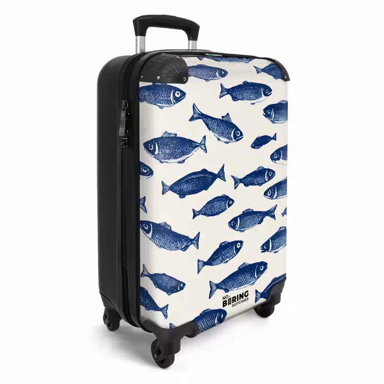 Koffer - Vissen - Patroon - Blauw - Wit — 4