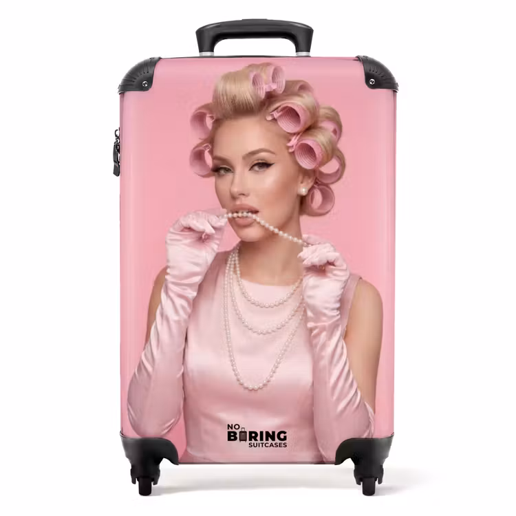 Koffer - Vrouw - Roze - Parelketting - Krulspelden — 1