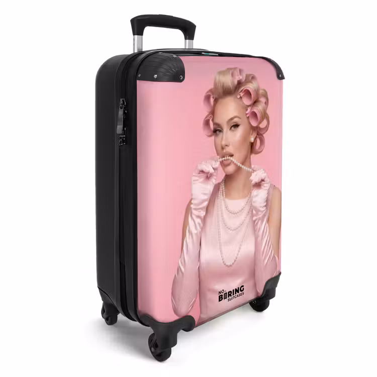 Koffer - Vrouw - Roze - Parelketting - Krulspelden — 4