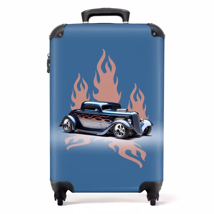 Koffer - Blauwe auto met roze vlammen — 1