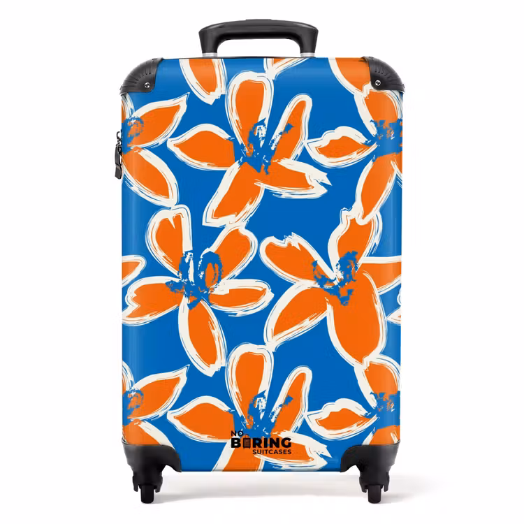 Koffer - Pastel bloemen - Oranje met blauw — 1