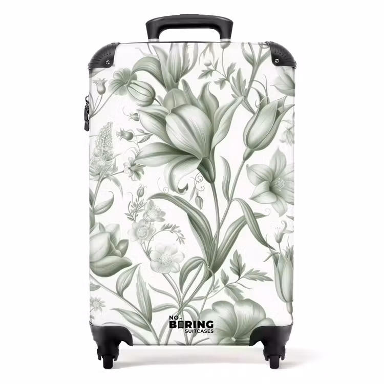 Koffer - Vintage bloemen - lichtgroen met wit — 1