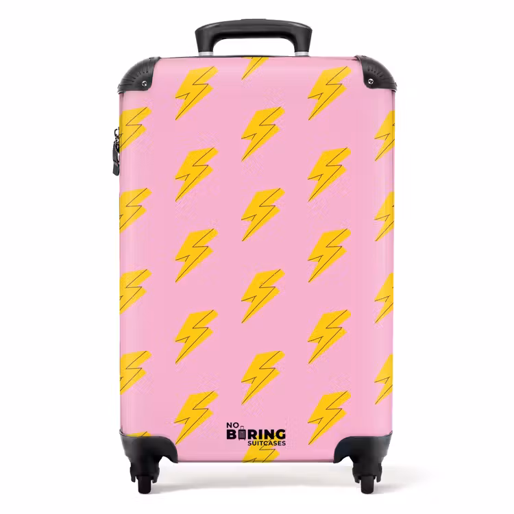 Koffer - Patronen - Gele bliksem op roze — 1
