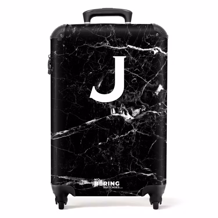 Koffer - Zwart - Marmer look - Letter J - Marmer — 1
