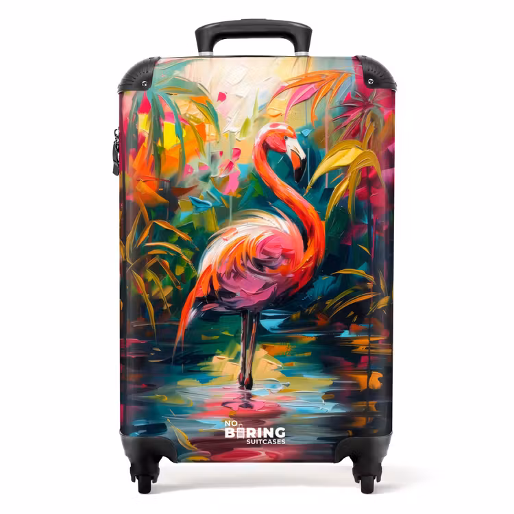 Koffer - Flamingo in kleurrijke omgeving van olieverf — 1