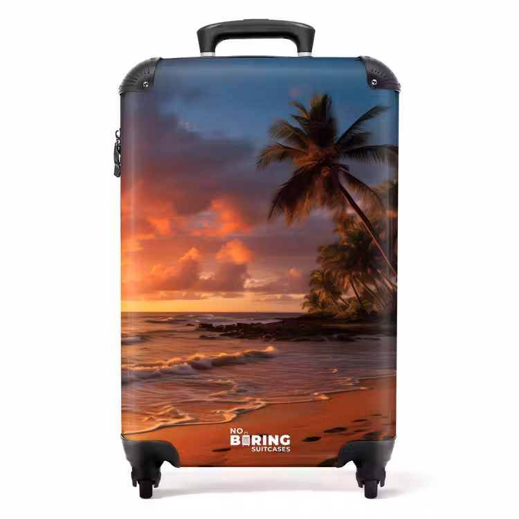 Koffer - Strand met palmboom bij zonsondergang — 1
