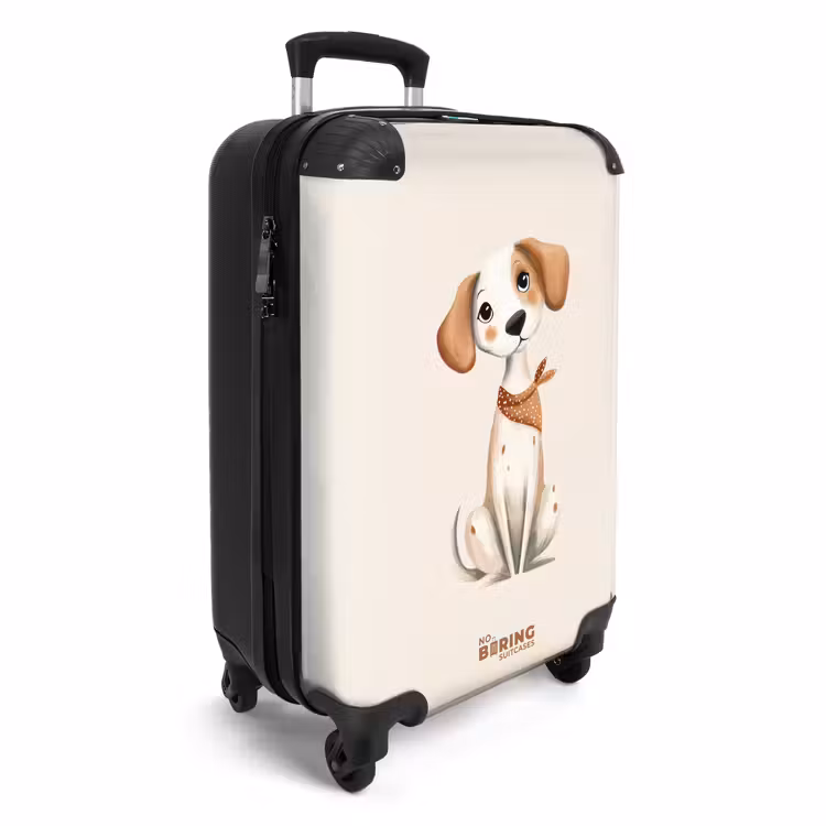 Koffer - Bruin gevlekte pup op een beige achtergrond — 4