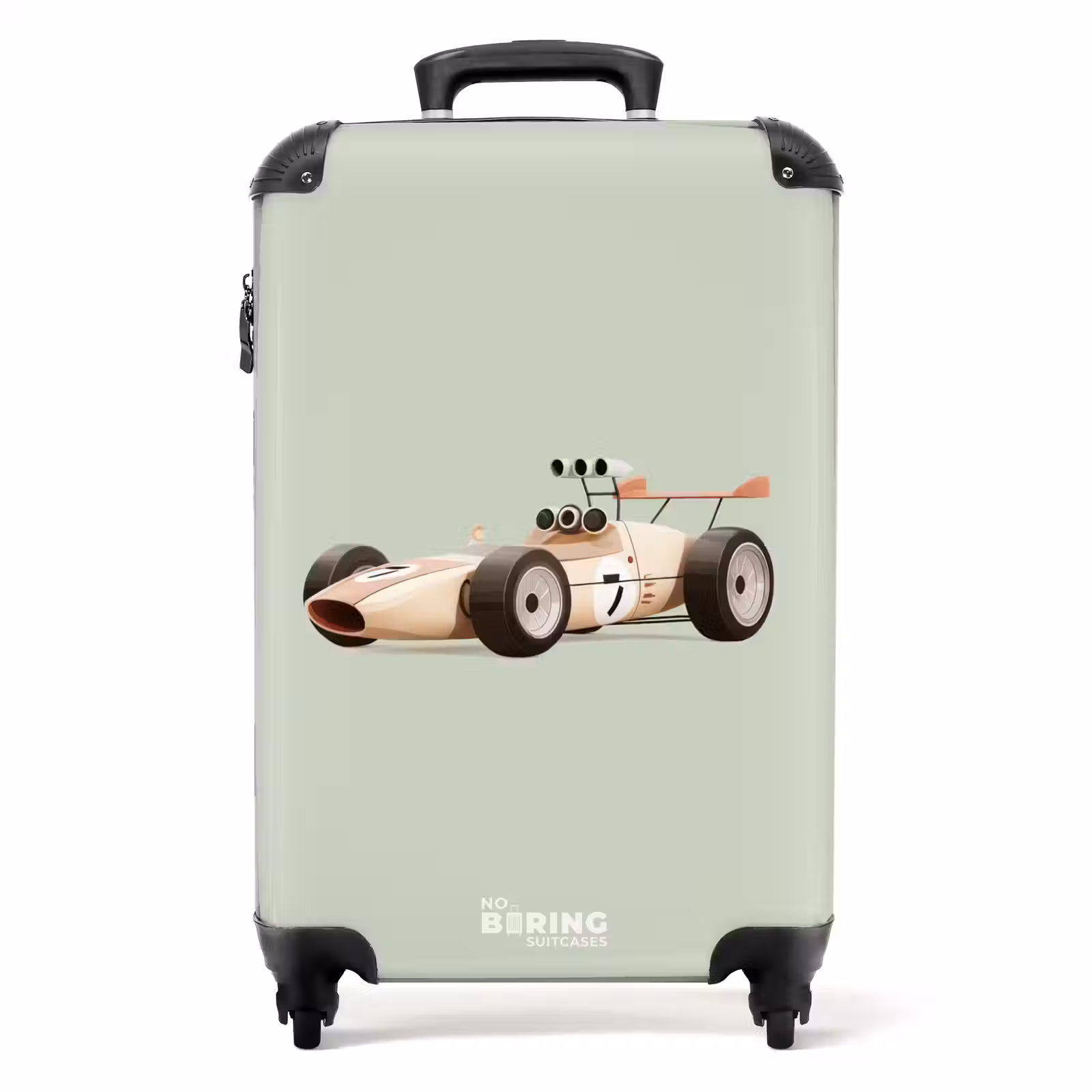 Koffer - Beige retro raceauto op groen achtergrond — 1