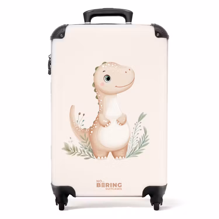 Koffer - Beige dinosaurus met groene blaadjes — 1