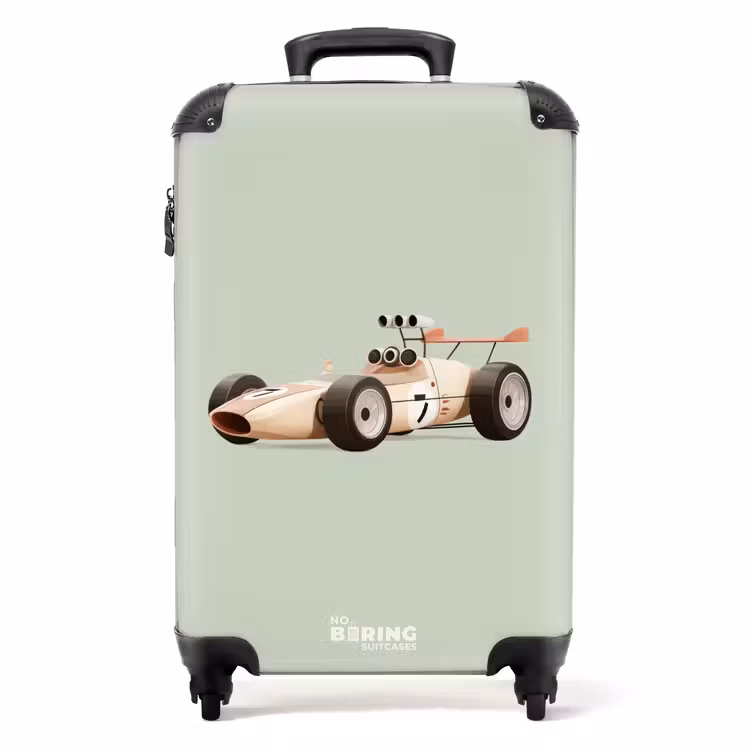 Koffer - Beige retro raceauto op groen achtergrond — 1