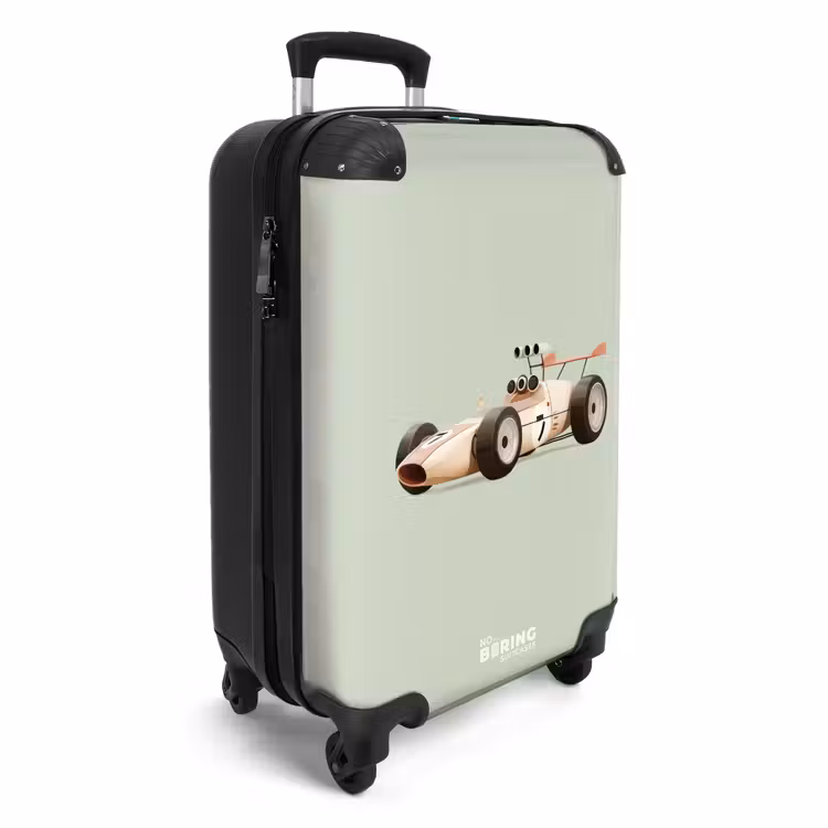 Koffer - Beige retro raceauto op groen achtergrond — 4